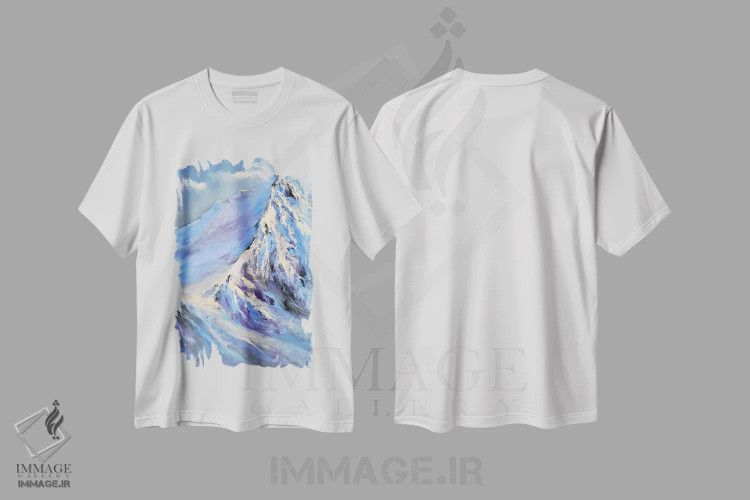 تیشرت سفید طرح دار قله های برفی، دکور معاصر اثر النا لوکینا | فروشگاه ایماژ