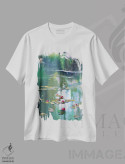 تیشرت سفید طرح دار برکه بهاری، هنر فاخر معاصر اثر النا لوکینا | immage.ir