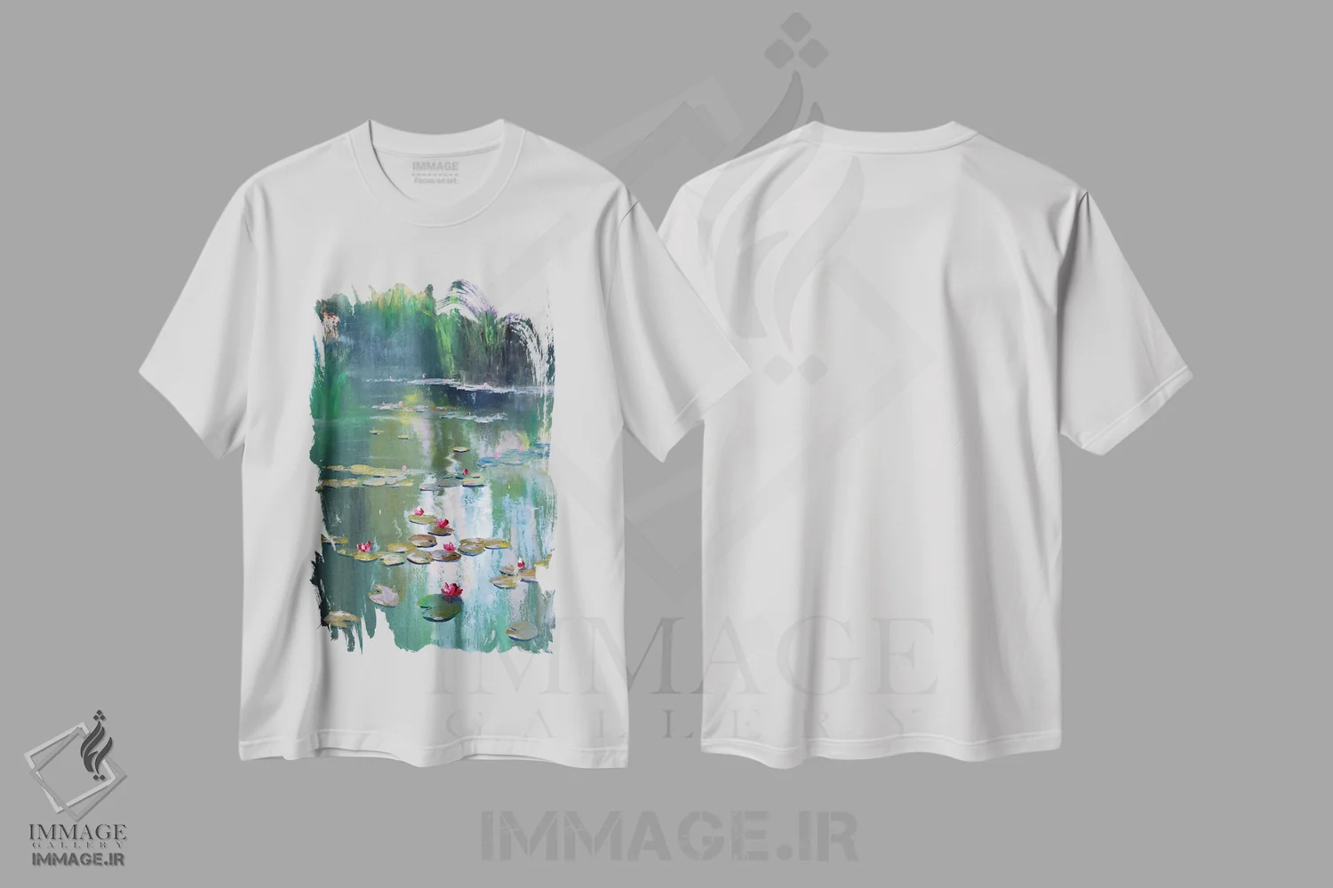 تیشرت سفید طرح دار برکه بهاری، هنر فاخر معاصر اثر النا لوکینا | immage.ir
