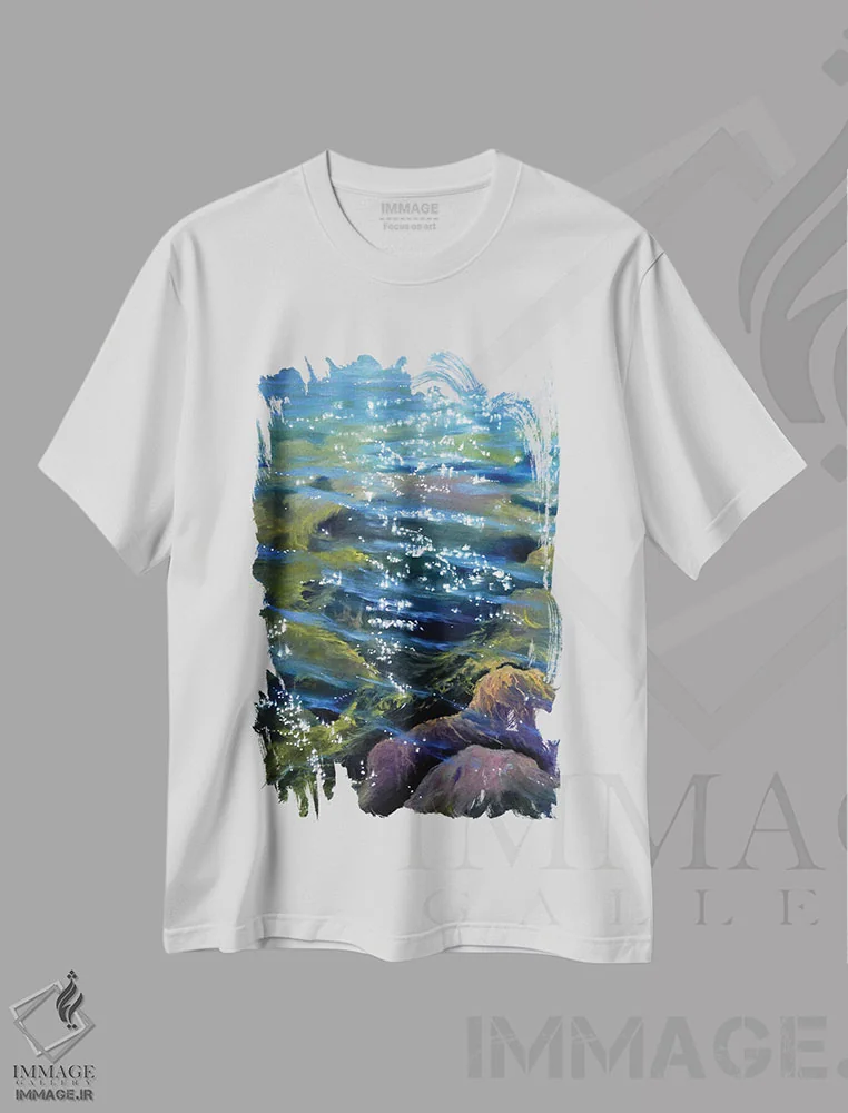 تیشرت سفید طرح دار آب شفاف، هنر فاخر معاصر اثر النا لوکینا | فروشگاه ایماژ