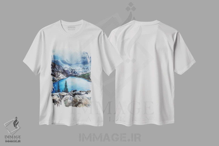 تیشرت سفید طرح دار یخ رفت دلربا، دکور کلبه و لژ اثر لیام کوموات | فروشگاه ایماژ