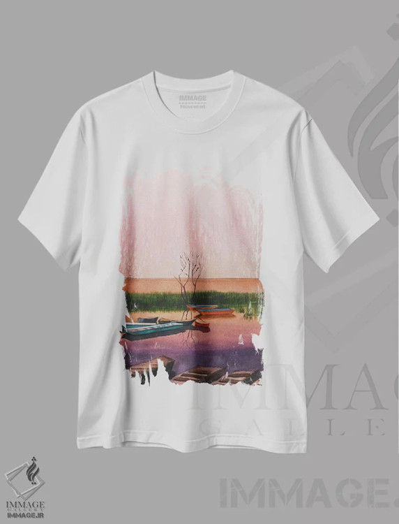 تیشرت سفید طرح دار آرامش II، هنر فاخر معاصر اثر لیام کوموات | immage.ir