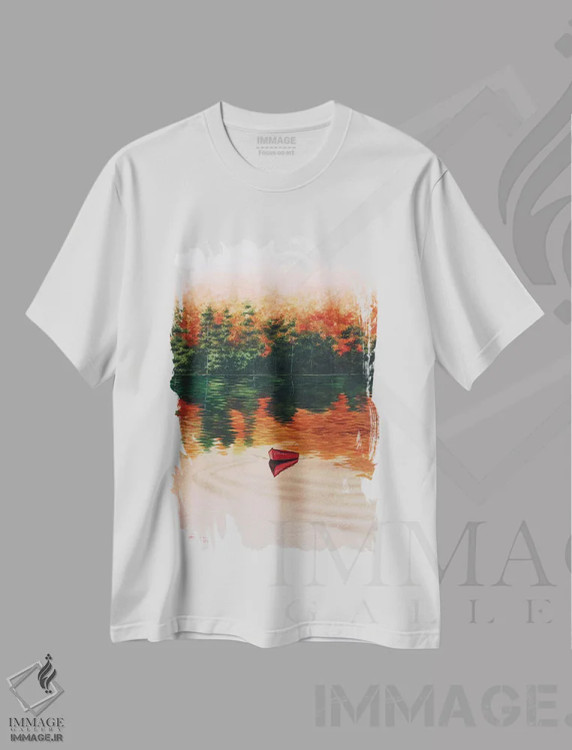 تیشرت سفید طرح دار قایق قرمز II، هنر فاخر معاصر اثر لیام کوموات | immage.ir
