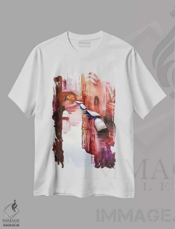 تیشرت سفید طرح دار کانال ونیز II، مدیوم اثر لیام کوموات | فروشگاه ایماژ
