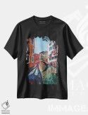 تیشرت مشکی طرح دار کانال ونیز IV، هنر فاخر معاصر اثر لیام کوموات | immage.ir