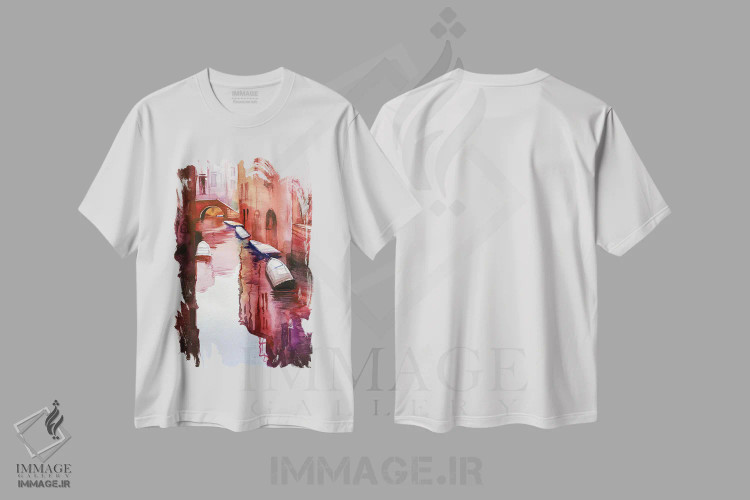 تیشرت سفید طرح دار کانال ونیز II، مدیوم اثر لیام کوموات | فروشگاه ایماژ