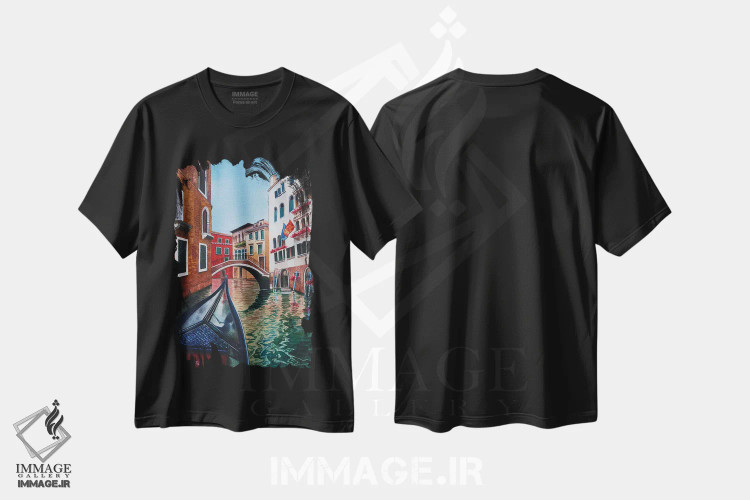 تیشرت مشکی طرح دار کانال ونیز IV، هنر فاخر معاصر اثر لیام کوموات | immage.ir