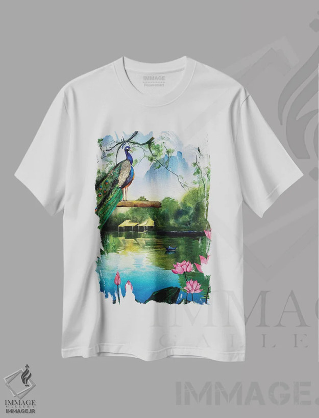 تیشرت سفید طرح دار آرامش خاطر، دکور آسیایی اثر لیام کوموات | فروشگاه ایماژ