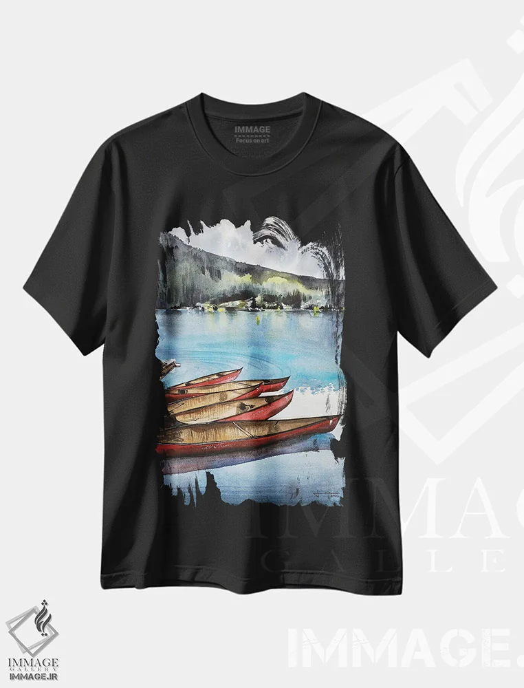 تیشرت مشکی طرح دار دریاچه لوییس II، دکور کلبه و لژ اثر لیام کوموات | immage.ir