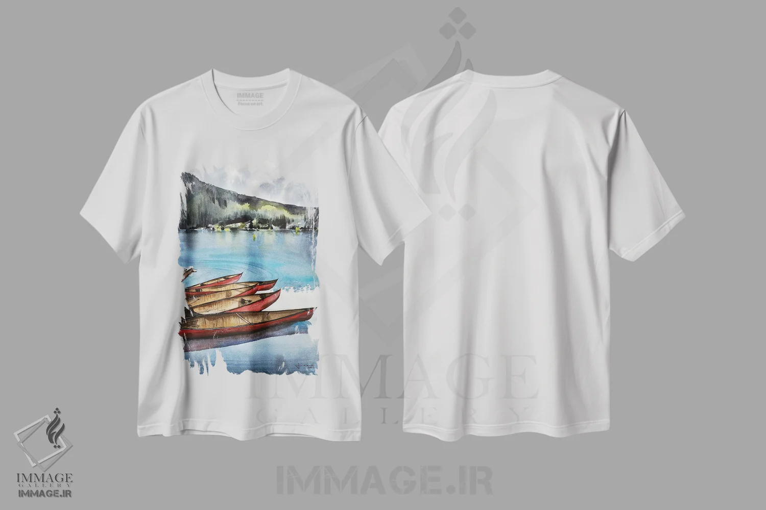 تیشرت سفید طرح دار دریاچه لوییس II، دکور کلبه و لژ اثر لیام کوموات | فروشگاه ایماژ