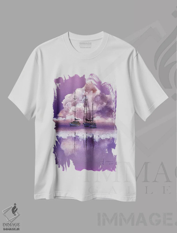 تیشرت سفید طرح دار افق بنفش، تزئینی اثر لیام کوموات | فروشگاه ایماژ