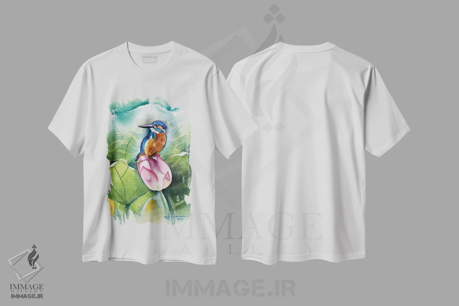 تیشرت سفید طرح دار مرغ ماهی خوار، تزئینی اثر لیام کوموات | فروشگاه ایماژ