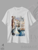 تیشرت سفید طرح دار ونیز ۱، مدیوم اثر لیام کوموات | فروشگاه ایماژ