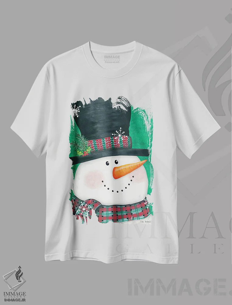 تیشرت سفید طرح دار آدم برفی پرتره، تزئینی اثر لیزا کندی | فروشگاه ایماژ