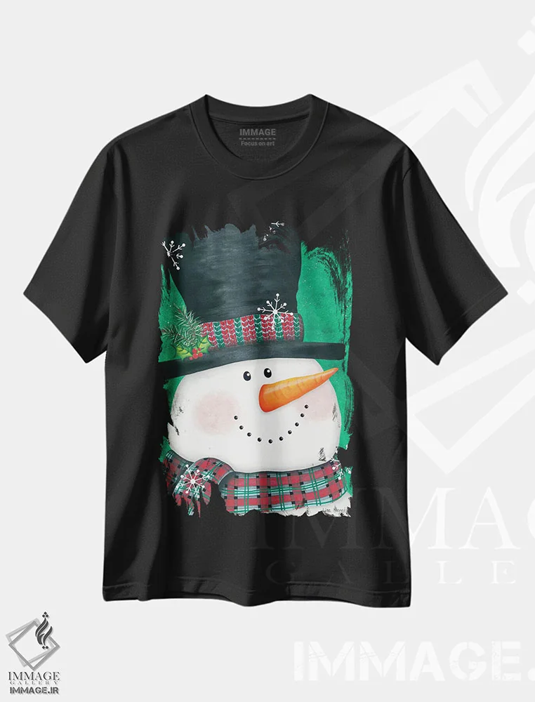 تیشرت مشکی طرح دار آدم برفی پرتره، تزئینی اثر لیزا کندی | immage.ir