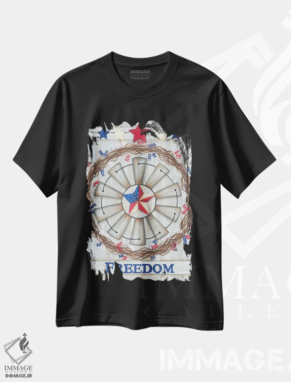 تیشرت مشکی طرح دار آزادی، دکور آمریکایی اثر لیزا کندی | فروشگاه ایماژ