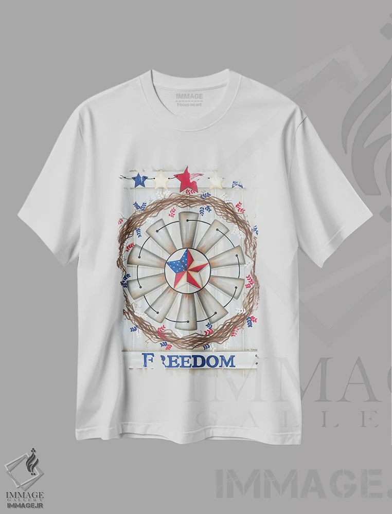 تیشرت سفید طرح دار آزادی، دکور آمریکایی اثر لیزا کندی | immage.ir