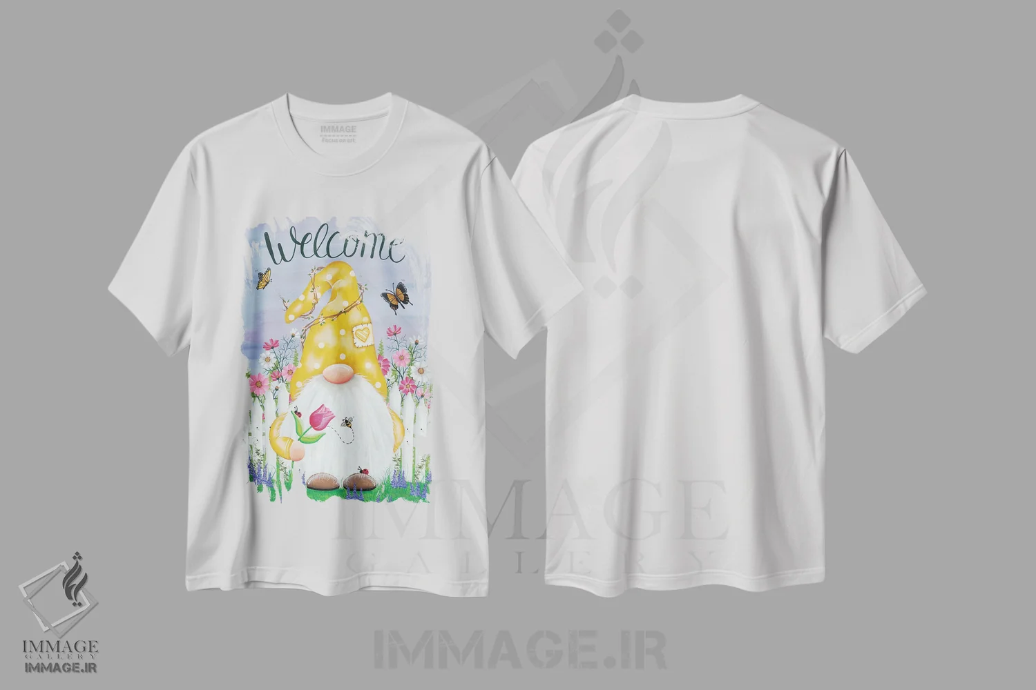 تیشرت سفید طرح دار کوتوله باغی بهاری، تزئینی اثر لیزا کندی | فروشگاه ایماژ
