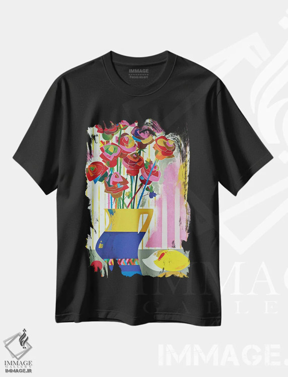 تیشرت مشکی طرح دار رزهای برزیلی، آبستره اثر نِلی لوکاشیک | فروشگاه ایماژ