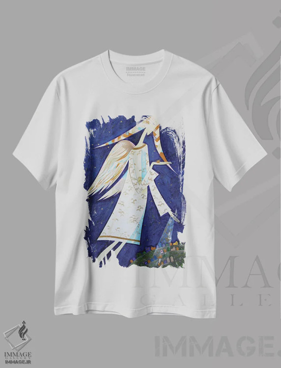 تیشرت سفید طرح دار فرشتگان برای ما، هنر فاخر معاصر اثر نِلی لوکاشیک | فروشگاه ایماژ