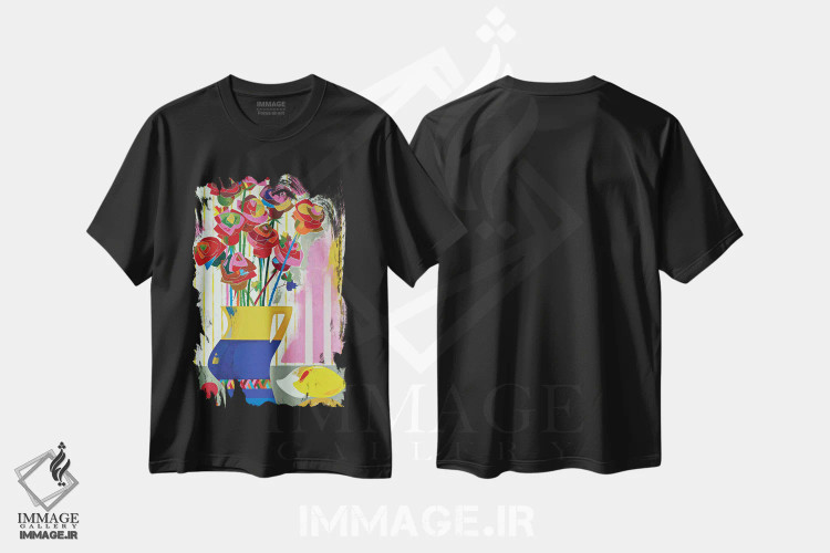 تیشرت مشکی طرح دار رزهای برزیلی، آبستره اثر نِلی لوکاشیک | فروشگاه ایماژ