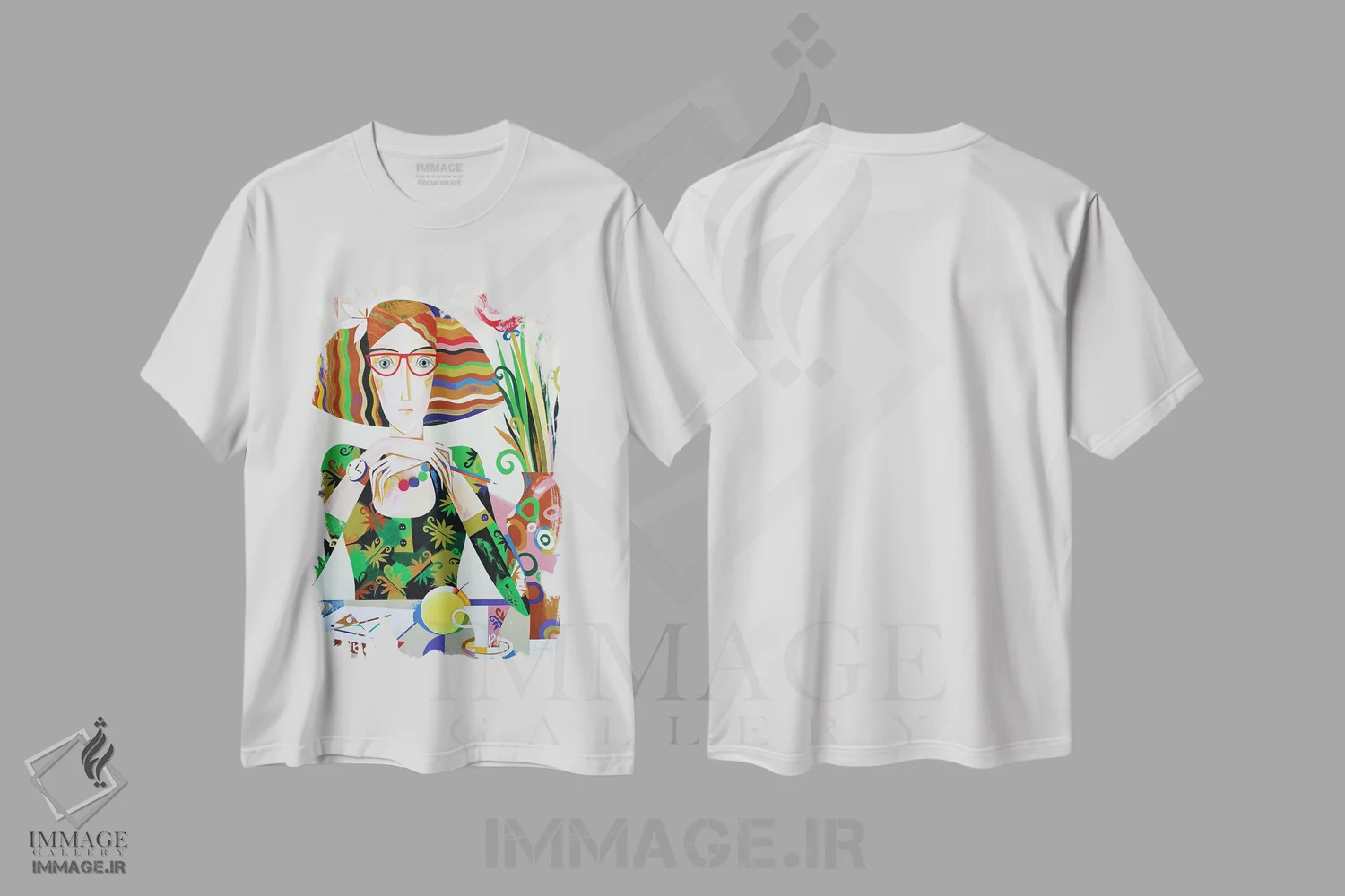 تیشرت سفید طرح دار خانم معلم، هنر فاخر معاصر اثر نِلی لوکاشیک | immage.ir