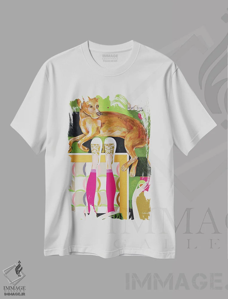 تیشرت سفید طرح دار پیشم بمان، مدیوم اثر نِلی لوکاشیک | immage.ir