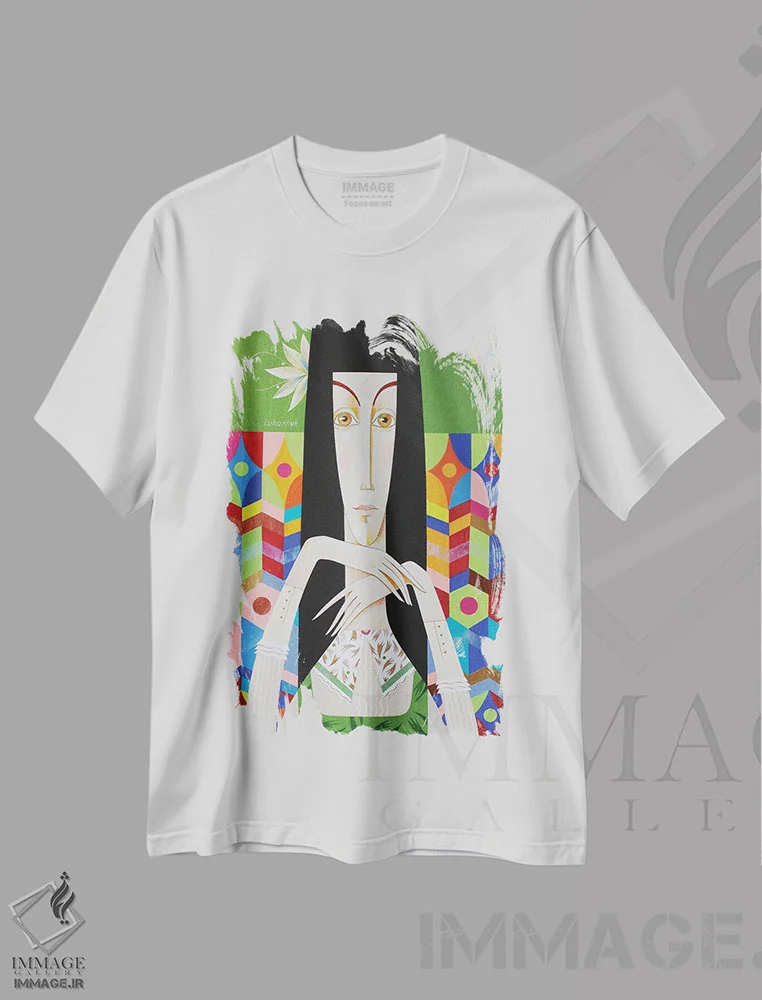 تیشرت سفید طرح دار نیکول، هنر فاخر معاصر اثر نِلی لوکاشیک | فروشگاه ایماژ