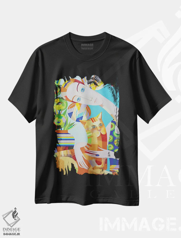 تیشرت مشکی طرح دار دوستی واقعی، هنر فاخر معاصر اثر نِلی لوکاشیک | فروشگاه ایماژ