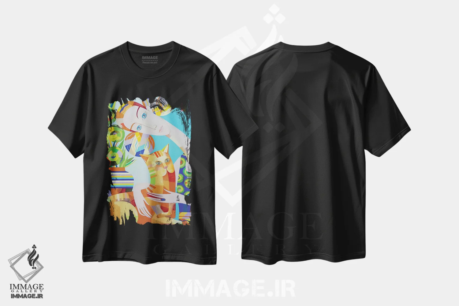 تیشرت مشکی طرح دار دوستی واقعی، هنر فاخر معاصر اثر نِلی لوکاشیک | فروشگاه ایماژ