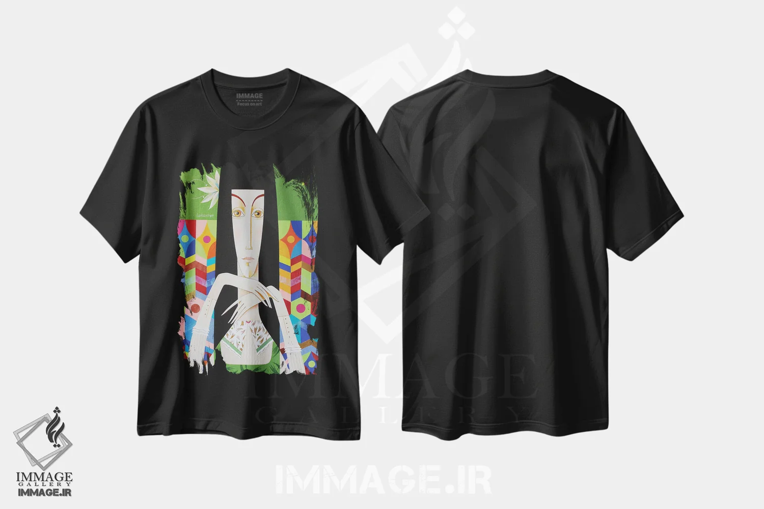 تیشرت مشکی طرح دار نیکول، هنر فاخر معاصر اثر نِلی لوکاشیک | immage.ir