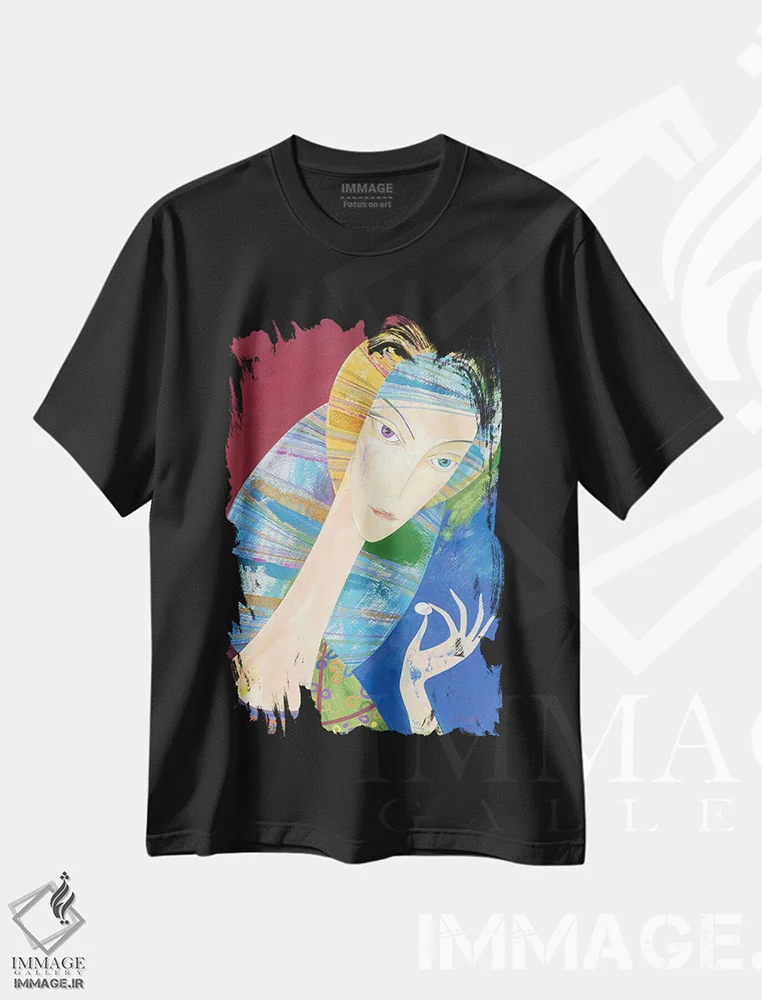 تیشرت مشکی طرح دار مروارید، مدیوم اثر نِلی لوکاشیک | فروشگاه ایماژ