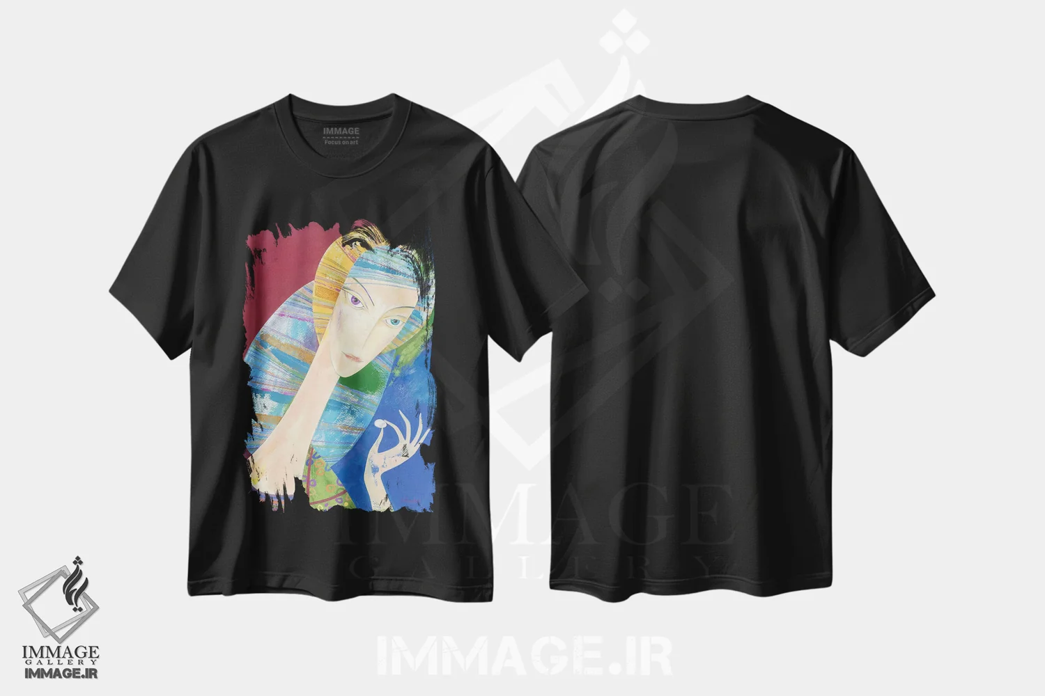 تیشرت مشکی طرح دار مروارید، مدیوم اثر نِلی لوکاشیک | فروشگاه ایماژ