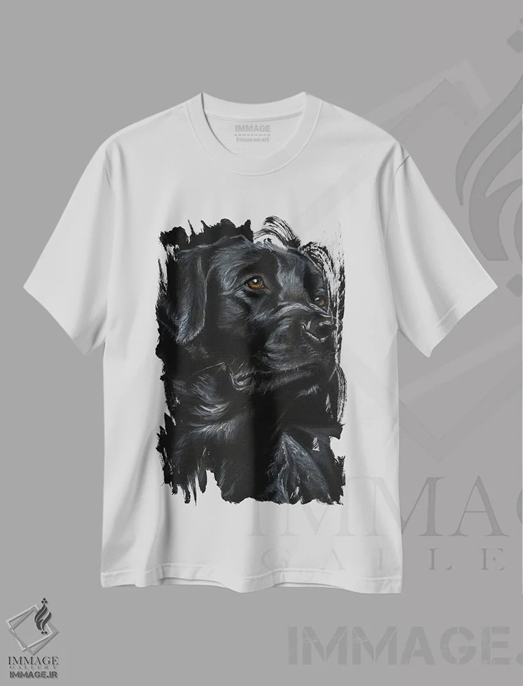 تیشرت سفید طرح دار لابرادور رتریور سیاه، تزئینی اثر لینزی کیوی | immage.ir