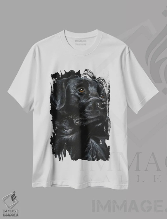 تیشرت سفید طرح دار لابرادور رتریور سیاه، تزئینی اثر لینزی کیوی | immage.ir