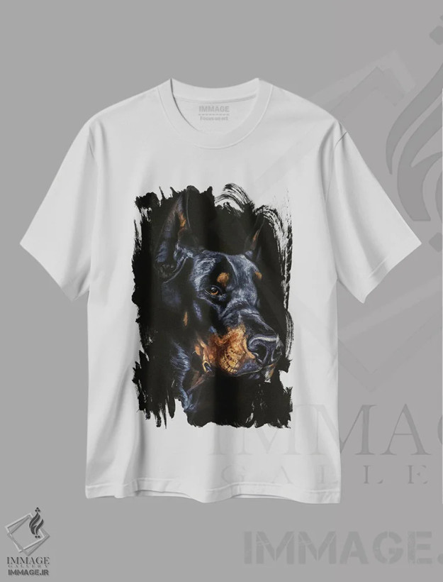 تیشرت سفید طرح دار دوبرمَن، تزئینی اثر لینزی کیوی | فروشگاه ایماژ