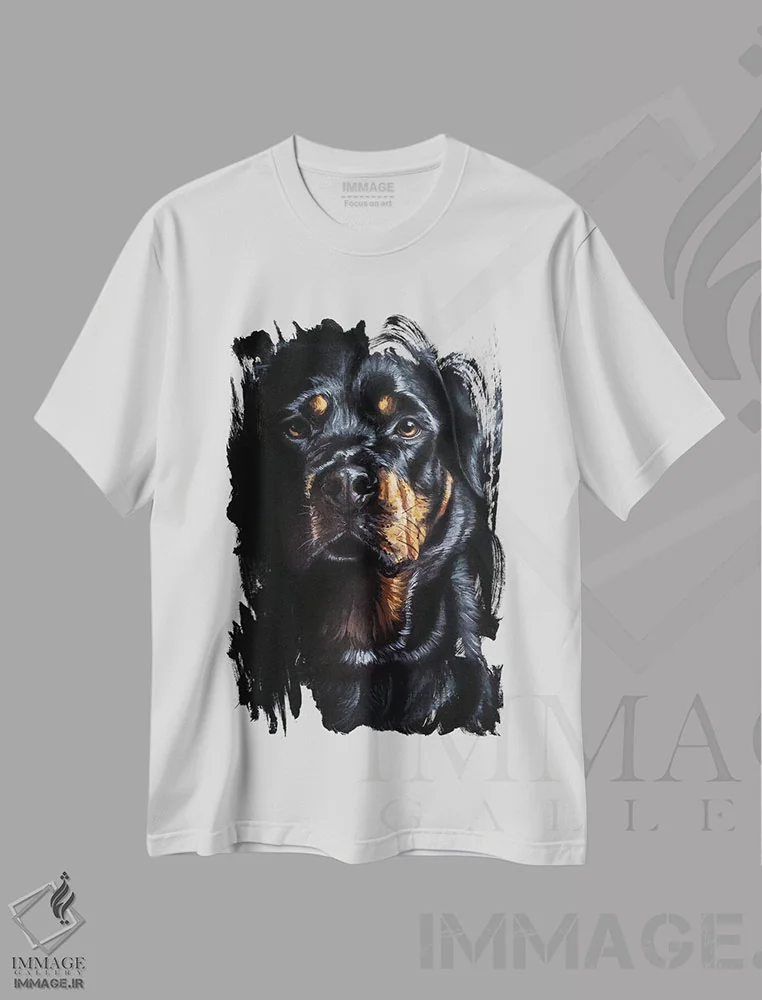 تیشرت سفید طرح دار روتوایلر، تزئینی اثر لینزی کیوی | immage.ir