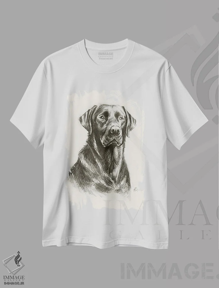 تیشرت سفید طرح دار طرح اسکچ لابرادور رتریور ۳، دست نقاشی و طراحی دستی اثر لینزی کیوی | immage.ir