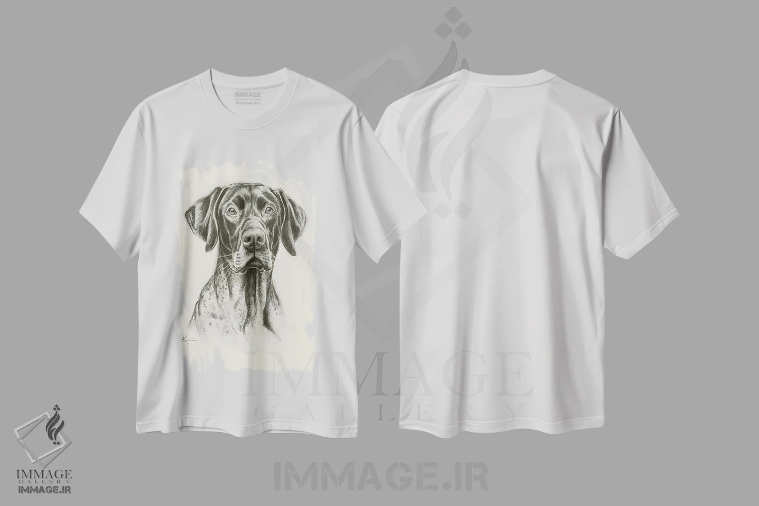 تیشرت سفید طرح دار طرح اسکچ پوینتر موکوتاه آلمانی اثر لینزی کیوی | immage.ir