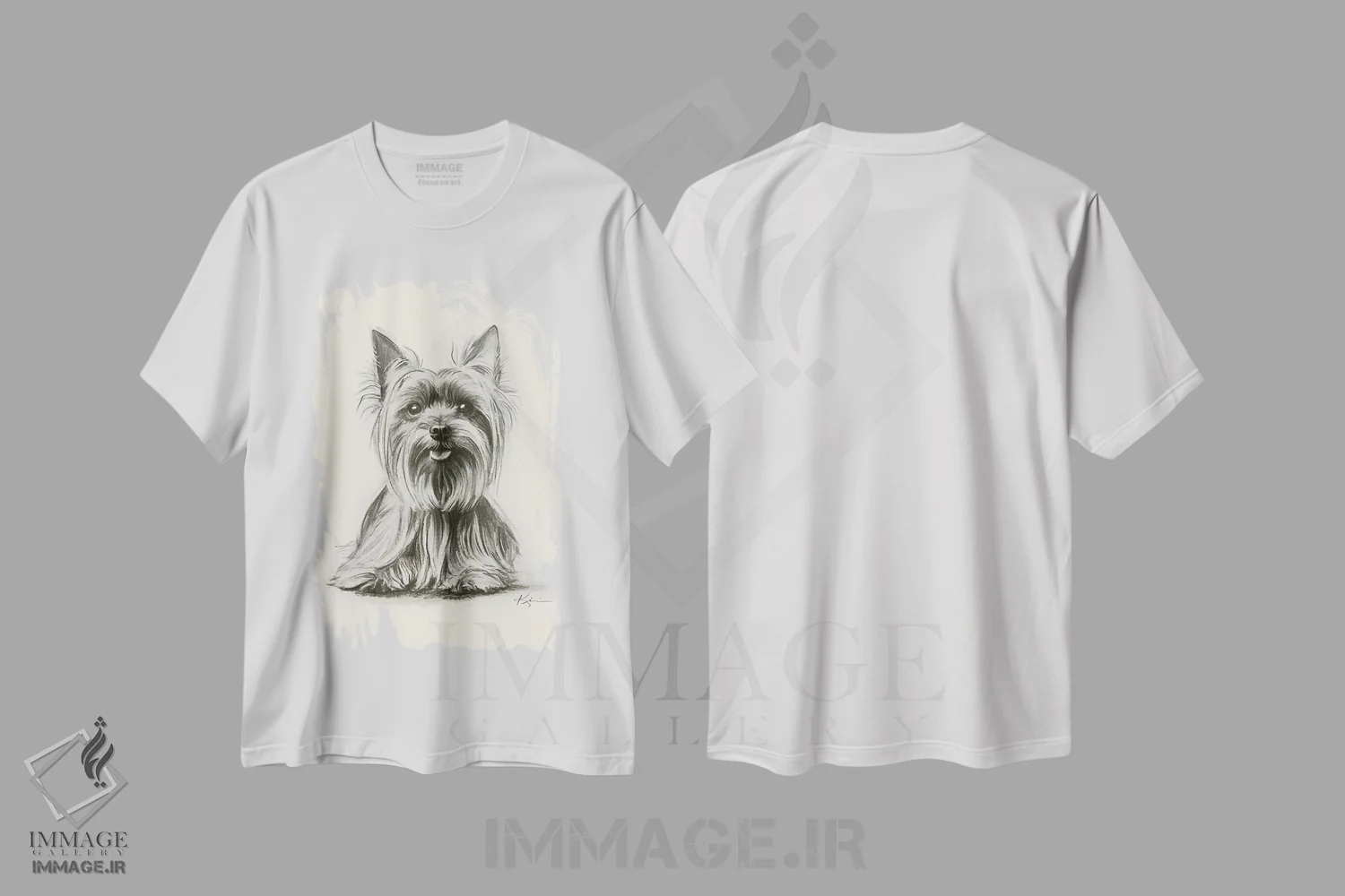تیشرت سفید طرح دار طرح اسکچ یورکشایر تریر، دست نقاشی و طراحی دستی اثر لینزی کیوی | immage.ir