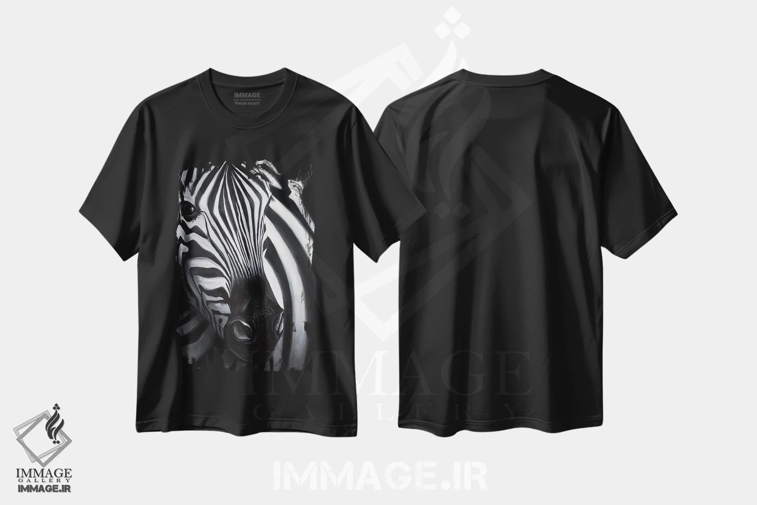 تیشرت مشکی طرح دار گورخر، هنر فاخر معاصر اثر لینزی کیوی | فروشگاه ایماژ