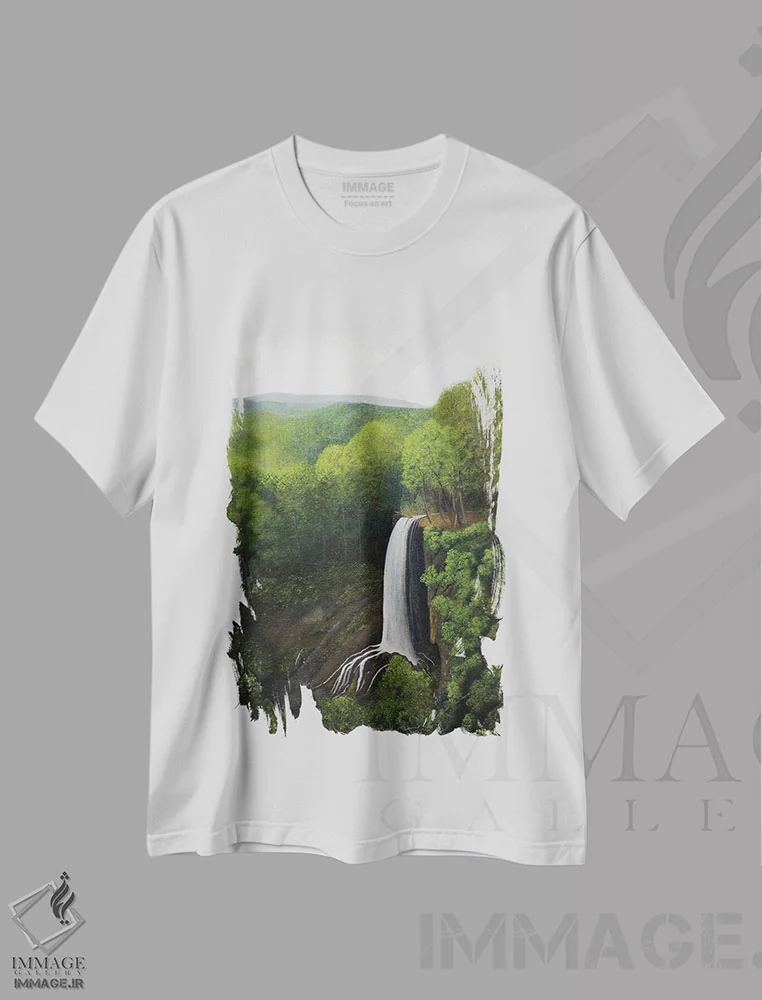تیشرت سفید طرح دار چشمه های جاری، دکور روستایی اثر شریل میلر لَکی | فروشگاه ایماژ
