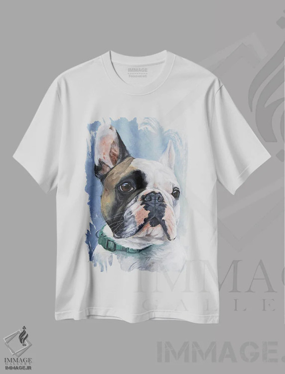 تیشرت سفید طرح دار بولداگ فرانسوی پایدار، مدیوم اثر لینزی کیوی | فروشگاه ایماژ