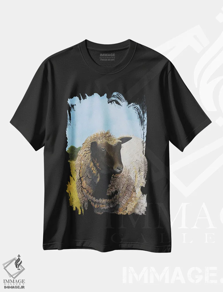 تیشرت مشکی طرح دار گوسفند ماده، باشه؟، دکور روستایی اثر شریل میلر لَکی | فروشگاه ایماژ