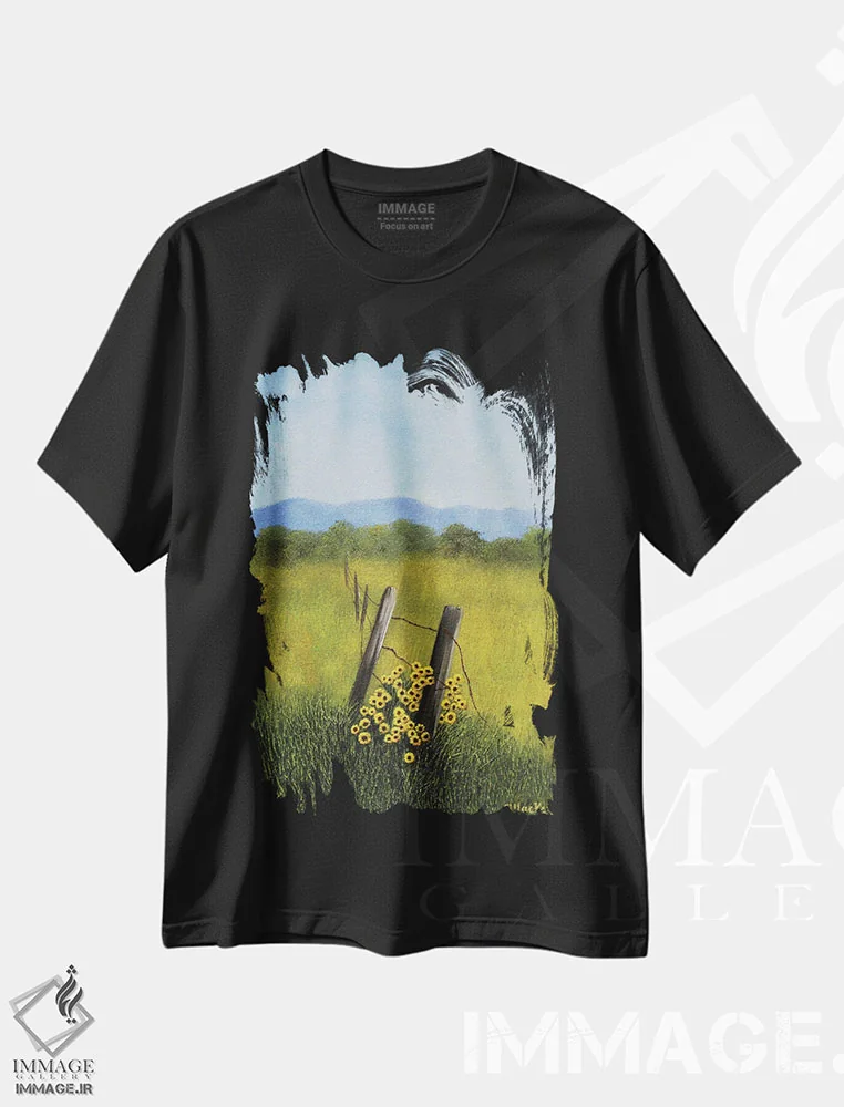 تیشرت مشکی طرح دار ردیف حصار، دکور روستایی اثر شریل میلر لَکی | فروشگاه ایماژ