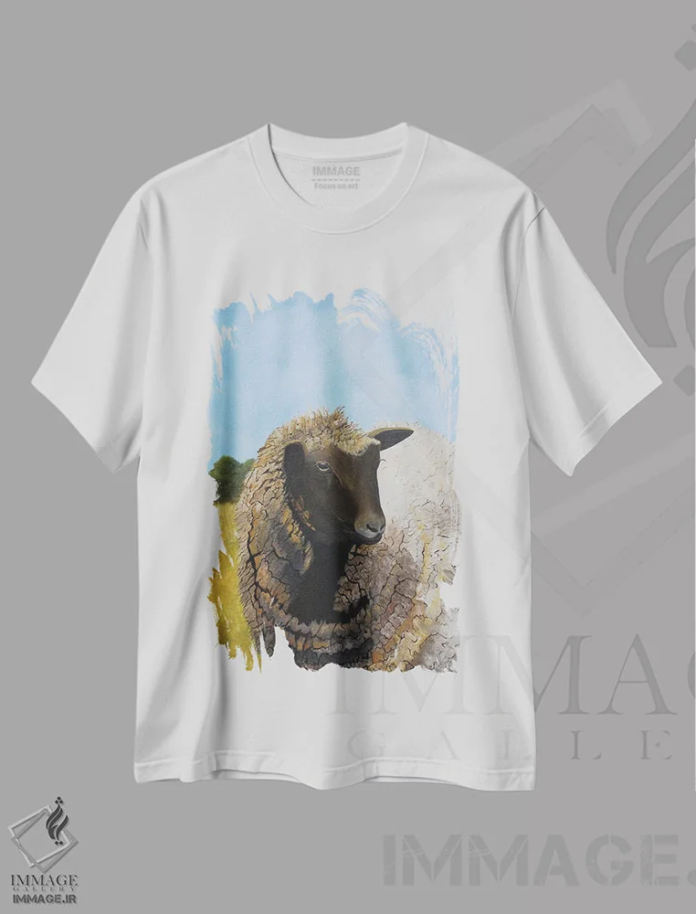 تیشرت سفید طرح دار گوسفند ماده، باشه؟، دکور روستایی اثر شریل میلر لَکی | immage.ir