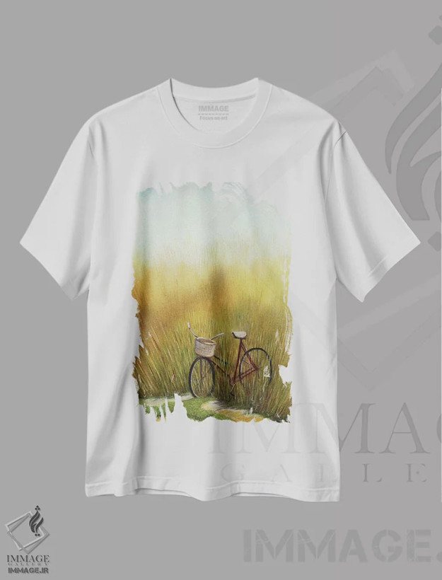تیشرت سفید طرح دار مسیر دوچرخه سواری، دکور روستایی اثر شریل میلر لَکی | فروشگاه ایماژ