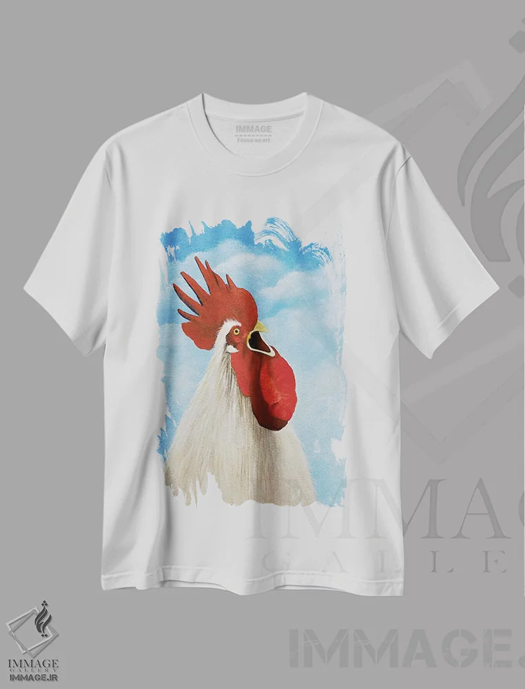 تیشرت سفید طرح دار قوقولی قوقو، دکور روستایی اثر شریل میلر لَکی | فروشگاه ایماژ