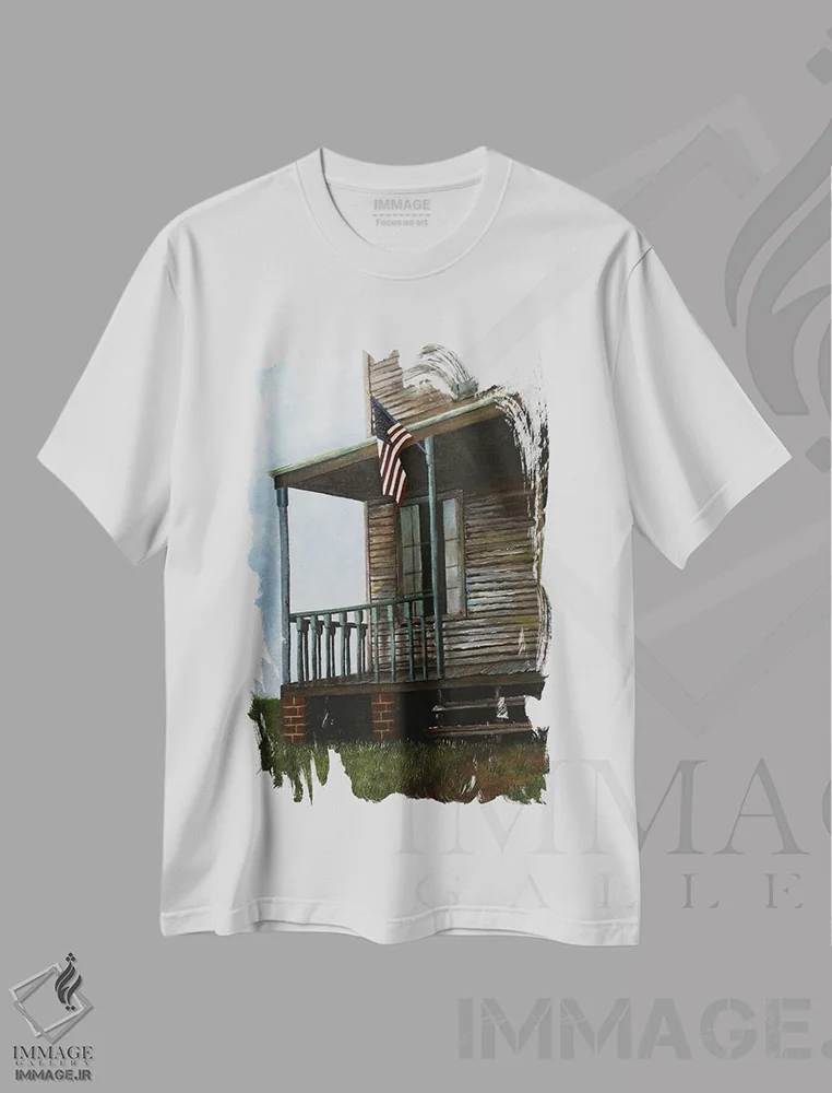 تیشرت سفید طرح دار میهن پرستانه، دکور آمریکایی اثر شریل میلر لَکی | فروشگاه ایماژ