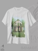 تیشرت سفید طرح دار کلبه، دکور روستایی اثر شریل میلر لَکی | فروشگاه ایماژ